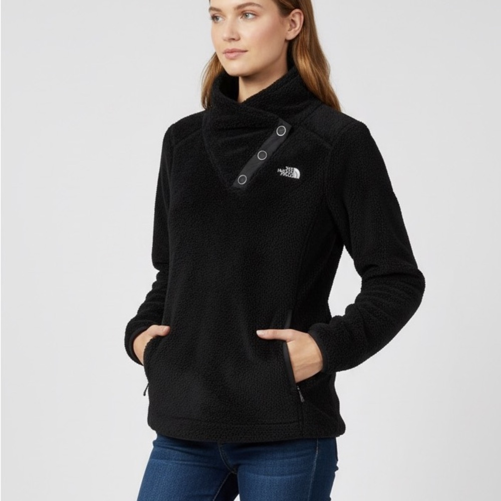 North Face Mossbud Asymmetrical Snap Neck Fleece Pullover Size XS‎